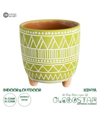 GloboStar® Artificial Garden KENYA 20507 Διακοσμητικό Κεραμικό Κασπώ Γλάστρα - Flower Pot Πράσινο με Λευκό Φ16 x Υ16cm